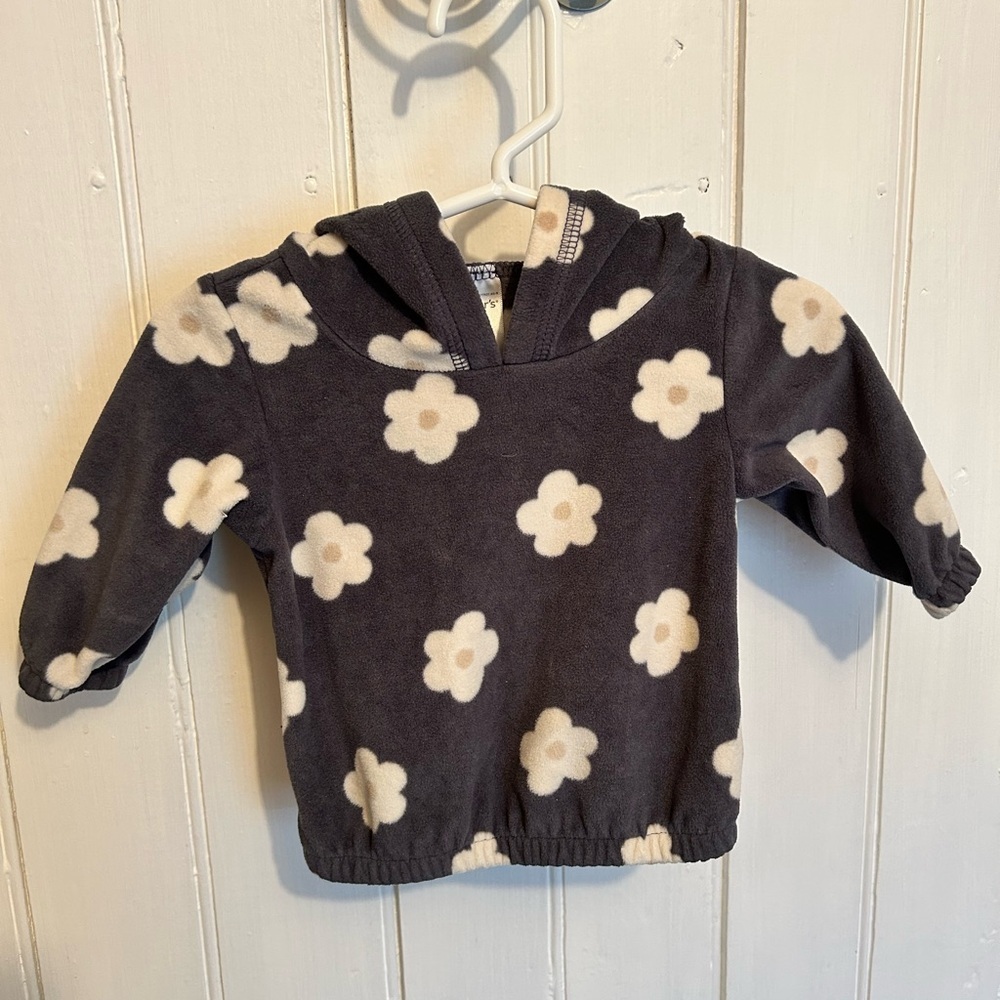 Carters 3m grey & white floral fleece pullover hoodie sweater